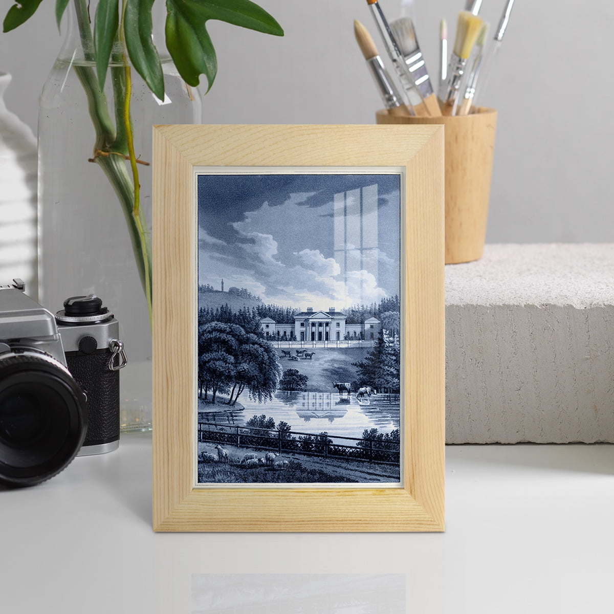 Estate View I -Framed Print w/glass-Natural Wood