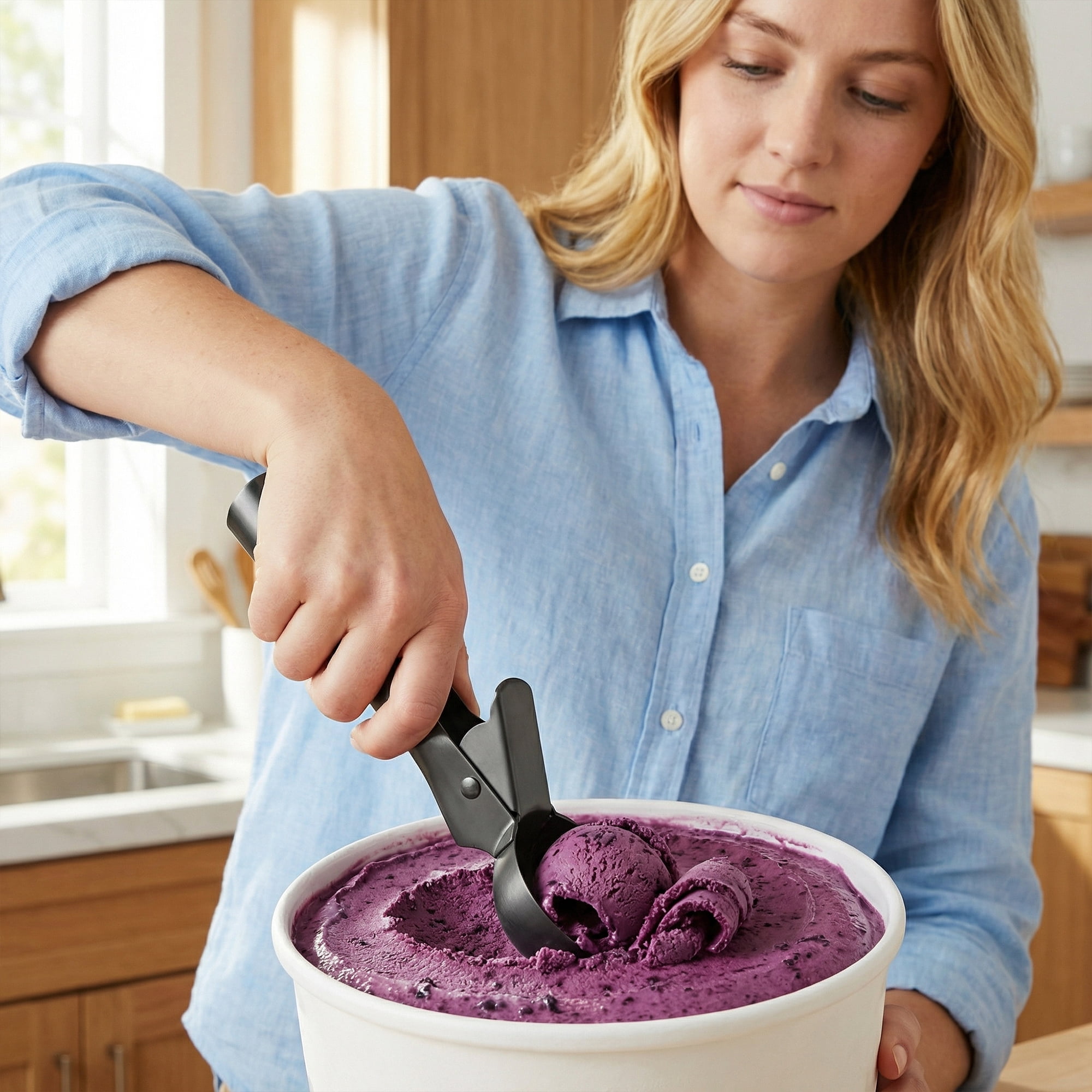 Unique Bargains Stainless Steel Pop-out Scooper with Handle Black