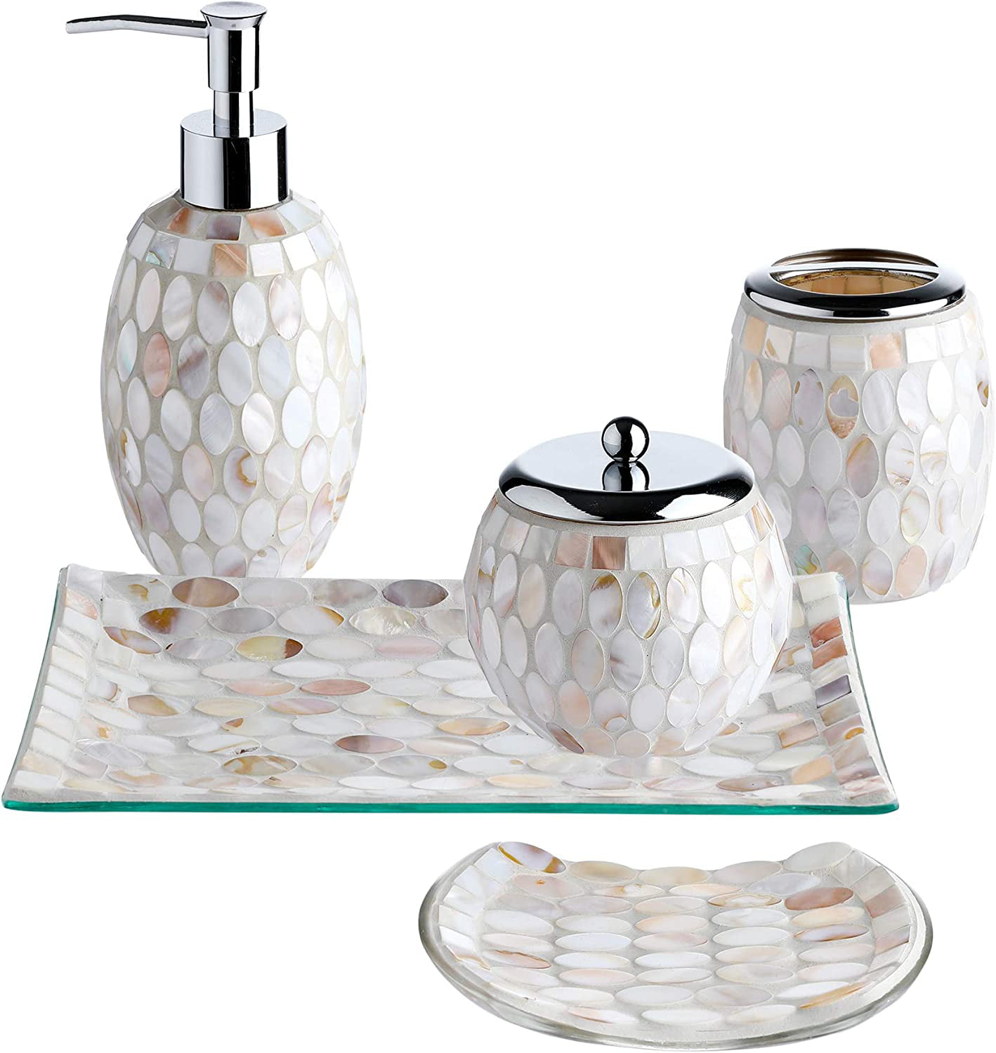 4-Piece Housewares Glass Mosaic Bathroom Accessories Set Durable Bath Organizer 