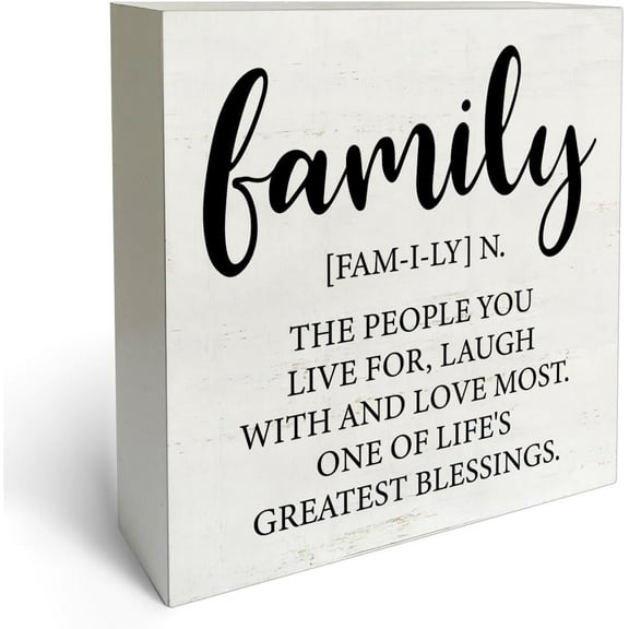 Wooden Box 5x5 Inch Rustic Farmhouse Style Family Definition Box Sign Wood Desk Sign Decor Family Quote Wooden Block Plaque Box Sign Home Decorations