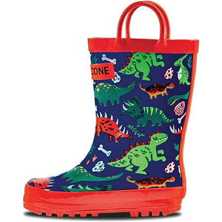 

Lone Cone Rain Boots with Easy-On Handles in Fun Patterns for Toddlers and Kids Puddle-a-Saurus Dinosaur 13 Little Kid