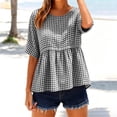 thumbnail image 2 of GUACER Womens Short Sleeve Gingham Tops Casual Round Neck Tiered Peplum Summer Loose Blouses, 2 of 8