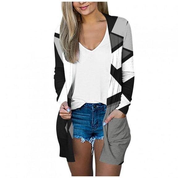 Meichang Cardigan Sweaters for Women Lightweight Long Sleeve Open Front Cardigan Trendy Print Loose Fit Kimono Cardigans with Pockets Casual Fall Cardigans
