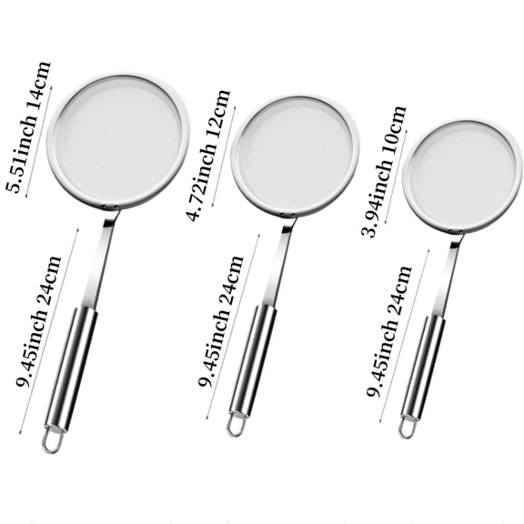 3 Pieces Long Handle Hot Pot Fat Skimmer Scoop Filter, Stainless Steel Skimmer Spoon, Fine Mesh Food Strainer for Skimming, Grease, Gravy and Foam