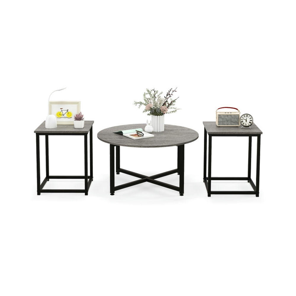 Finihen Coffee Table, 3-Piece Coffee Table Set Round Coffee Table and 2PCS Square End Tables, for Living Room, Reception Room, Gray Finihen Coffee Table, 3-Piece Coffee Table Set Round Coffee Table and 2PCS Square End Tables, for Living Room, Reception Room, Gray