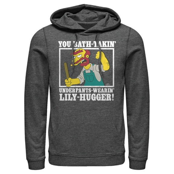 Men's The Simpsons Groundskeeper Willie Quote Pull Over Hoodie Charcoal Heather X Large