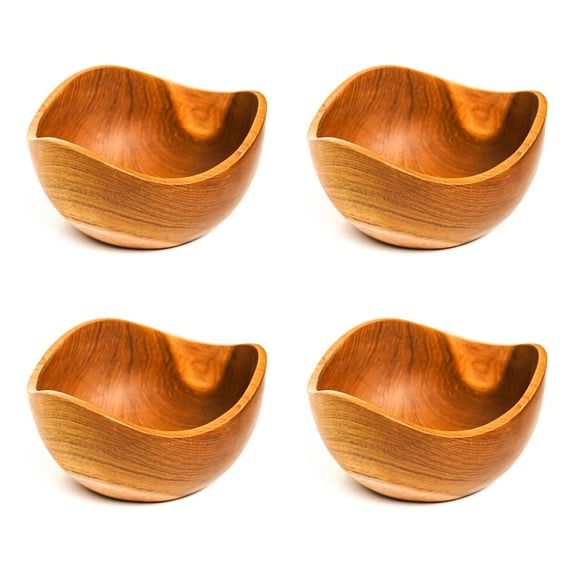 Wavy Thin Rim Teak Wood Bowl 4-Pack