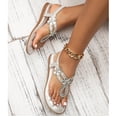 thumbnail image 3 of Mepaouo Flat Sandals for Women Dressy Rhinestone T-Strap Thong Flip Flops Dress Beach Shoes Size 6-9, 3 of 8