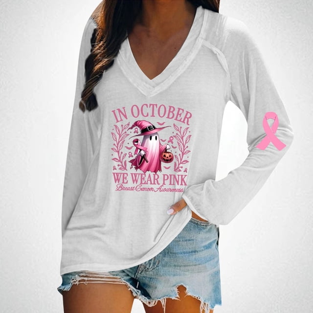 MHFRRA Una Camiseta de Manga Larga con Cuello En V, Moderna e Informal, para Mujer. Blanco