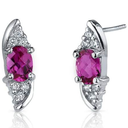 2.50 Carat T.G.W. Oval-Shape Ruby Rhodium over Sterling Silver Stud Earrings