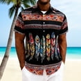 thumbnail image 2 of GUZOM Mens Boho Feather Print Short Sleeve Shirt, Relaxed Fit Button Down, Ethnic Geometric, Breathable Stretch, for Vacation Beach,Size M, 2 of 7