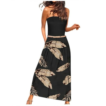

amousa Women s Bustier One-Piece Collar Sleeveless Strapless Loose Digital Print Dress