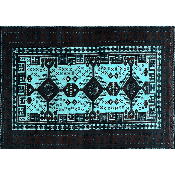 Ahgly Company Indoor Rectangle Oriental Light Blue Industrial Area Rugs, 3' x 5'