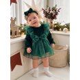 thumbnail image 5 of Cjfdfy Newborn Baby Girl Christmas Fall Outfit Velvet Long Sleeve Ruffle Sheer Tulle Romper Dress And Bow Headband Infant Cute My First Christmas Fall Winter Outfit 0-18M, 5 of 9