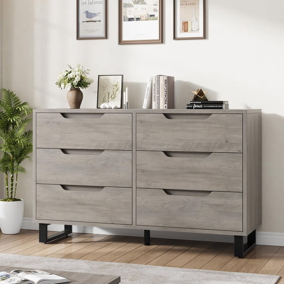 TROPOW 6 Dresser for Bedroom, Freestanding Horizontal Drawer with Storage, Wooden Closet Chest Storage for Living Room, Hallway, Entryway