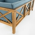 thumbnail image 6 of Elisha Acacia Wood Outdoor Right Arm Loveseat and Coffee Table Set with Cushion, Teak and Blue, 6 of 13