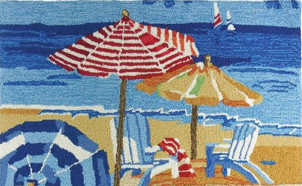 22" x 34" Blue and Red Day at the Beach Area Rug
