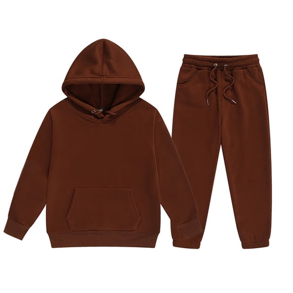 MHZLDYZ Cute Clothes for Girls Children'S Winter Boys Hoodie Set Solid Color Children Girls Hooded Sportswear Sweatsuit Homewear Pants 2 Pcs Outfits Set(Coffee,100)