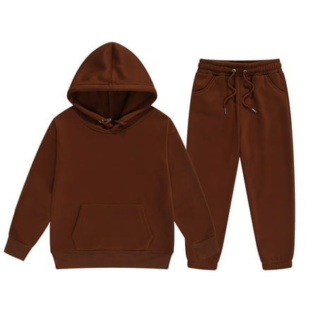

KDSJSXW Clearance Girl s Boys 2Pcs Set Solid Color Long Sleeve Pullover Hooded Sweatshirt Set Sweatsuits and Casual Sweatpants with Pocket Outfits Tracksuit (Coffee 160)