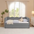 thumbnail image 3 of Bellemave Twin Size Daybed with Pop Up Trundle, Twin to King Daybed with USB Charging Port, Plaid Linen Upholstered +Wood Extendable Sofa Bed for Living Room/Bedroom/Guest Room, Black, 3 of 8