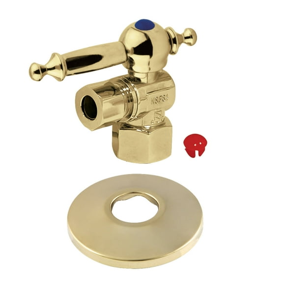 Kingston Brass CC43102TLK 1/2" FIP x 3/8" OD Comp Quarter-Turn Angle Stop Valve with Flange, Polished Brass
