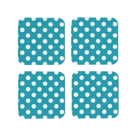 

Lukts Sky Blue And White Polka Dot Print Leather Drinks Coasters Set of 4 Suitable or Drinks Furniture Protection and Easy Clean up-Square