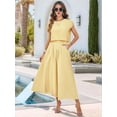 thumbnail image 2 of Summer Skirt Set for Women 2 Piece Outfit Cap Sleeve Top Elastic Waist Maxi Dress Set with Pockets Light Yellow S, 2 of 8