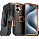 thumbnail image 1 of Rome Tech Funda para iPhone 16 con Clip para Cinturón y Soporte, Carcasa Protectora de Doble Capa a Prueba de Golpes sin Pantalla, Color Negro y Naranja, 1 of 5