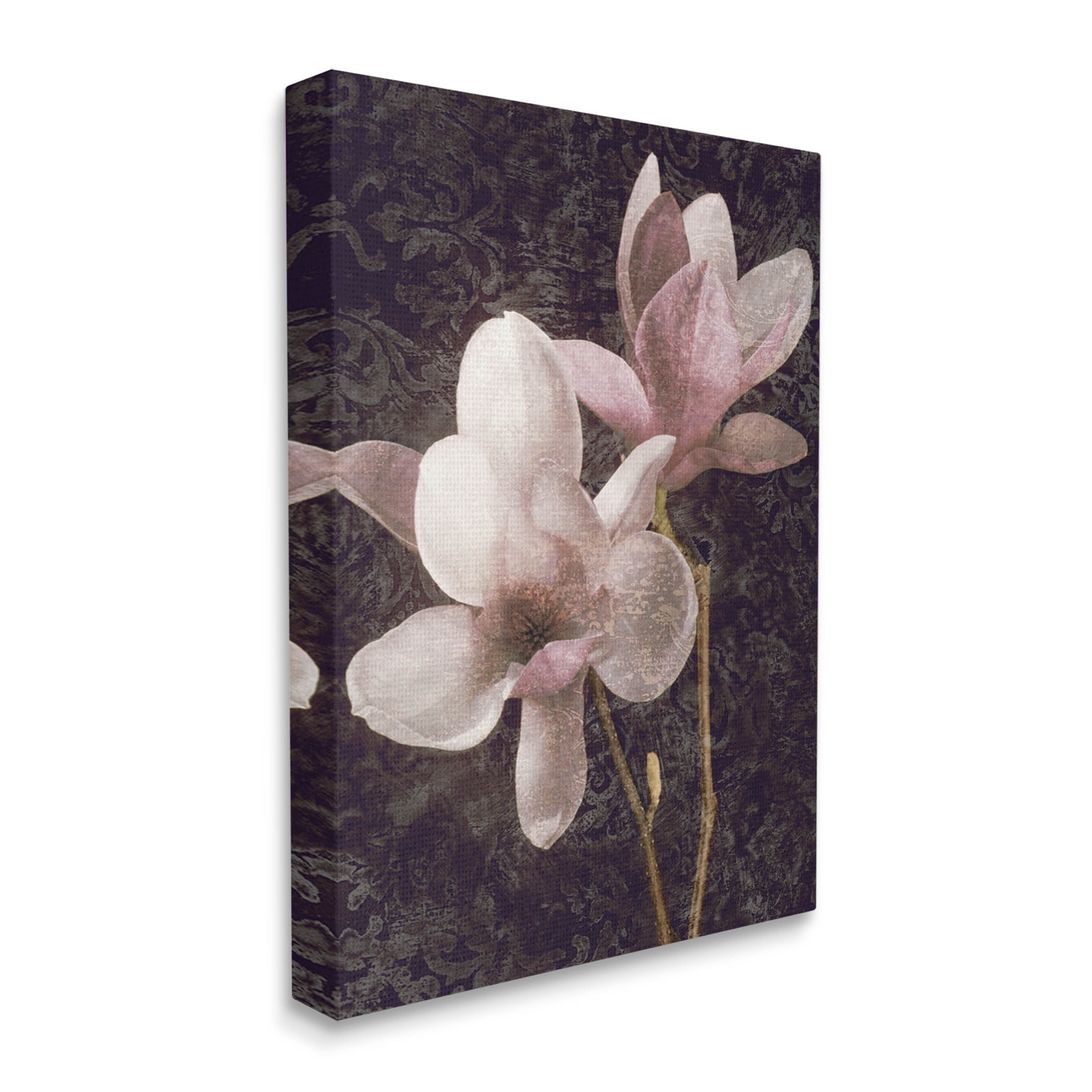 Pink Vintage Patterned Orchid Botanical & Floral Graphic Art Gallery Wrapped Canvas Print Wall Art