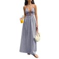 thumbnail image 4 of Women'S Summer Maxi Dress Halter V Neck Beach Dress for Casual Vacation Wear Royal Blue S, 4 of 9