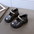 thumbnail image 2 of GiLiling Girls Dress Shoes Mary Jane Flats, Star Print PU Leather Shoes with Pearl Strap, Low Block Heel Princess Footwear for Party and Daily Wear (Black, 2.5-3 Years), 2 of 6