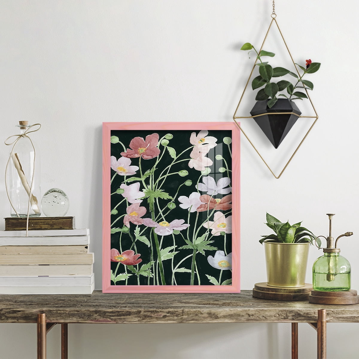 Anemone Dance III -Framed Print w/glass-Sunset Pink