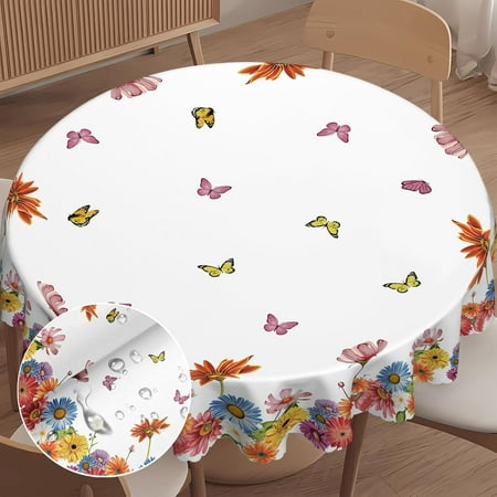 

Vintage Daisy Tablecloth 60 Inch Colorful Blossom Daisy Tablecloth Butterfly tablecloth Rustic Farmhouse Polyester Waterproof Table Cover for Home Kitchen and Outdoor Dining Decor Home Supplies