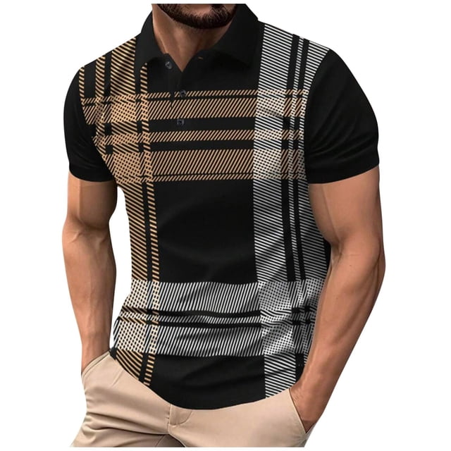 Shirts for Men, Summer Mens Striped Printed Short Sleeved Lapel Top/shirt
