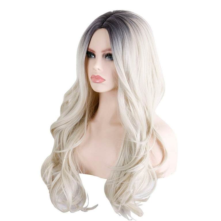 DOPI Human Hair Wigs For Women Black Color Natural Lace Hair Gradient White Wig Big Wave Ladies Fashion Wig Headdress Style 2Pack