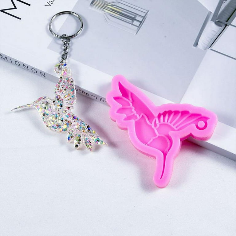 Qisuw Hummingbird Keychain Silicone Mold Keychain Epoxy Resin Casting Molds  for w/ Hole for DIY Crafts Jewelry Making 