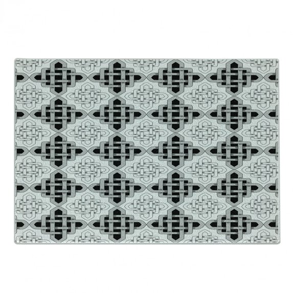 Celtic Cutting Board, Scandinavian Celtic Regular Interlace Nested Old Motif Retro Vintage Design, Decorative Tempered Glass Cutting and Serving Board, Small Size, Grey White, by Ambesonne