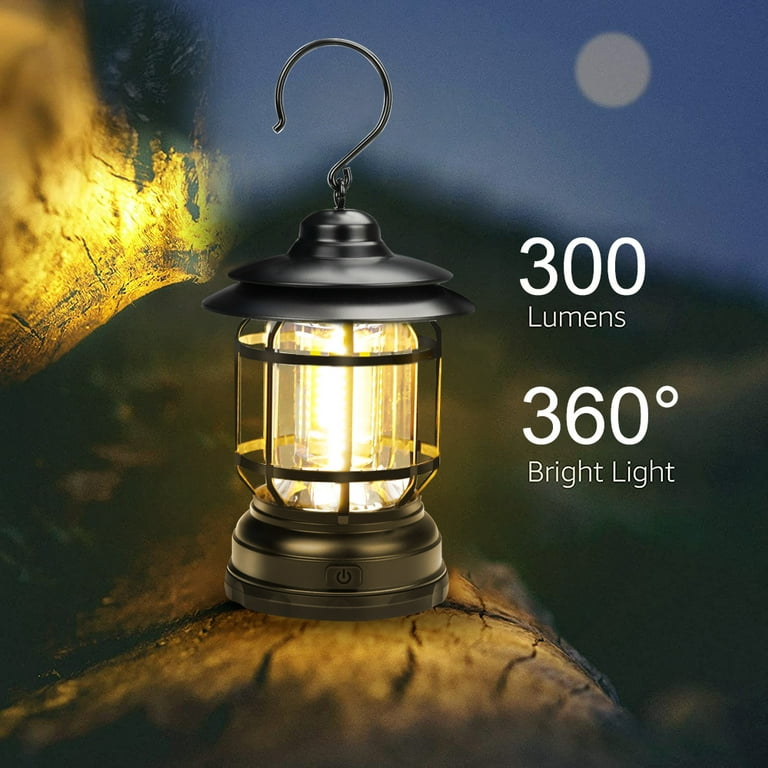 Camping Lantern, Solar Lantern Rechargeable Lantern Camping Light, 96 LEDs  5 Gears Brighter Portable Tent Lights with USB, Support Phone Charging