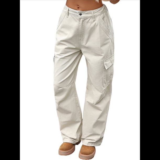 Pantalones Vaqueros Holgados para Mujer, Elásticos, Sueltos, de Cintura Alta y Pierna , Estilo Años 90, Y2K Caqui M