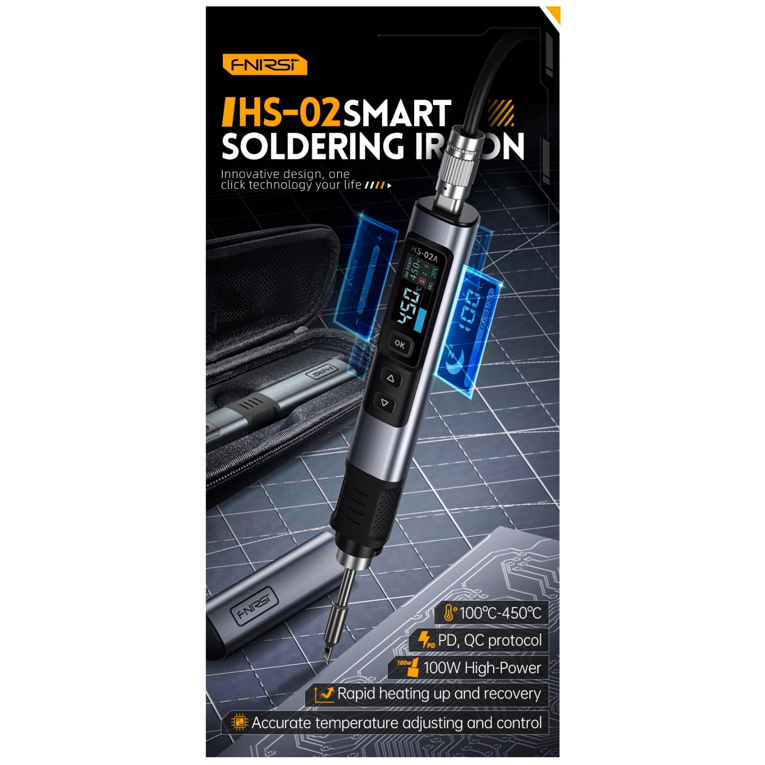 FNIRSI HS-02 intelligent soldering iron 100W portable thermostatic soldering station soldering pen home maintenance welding