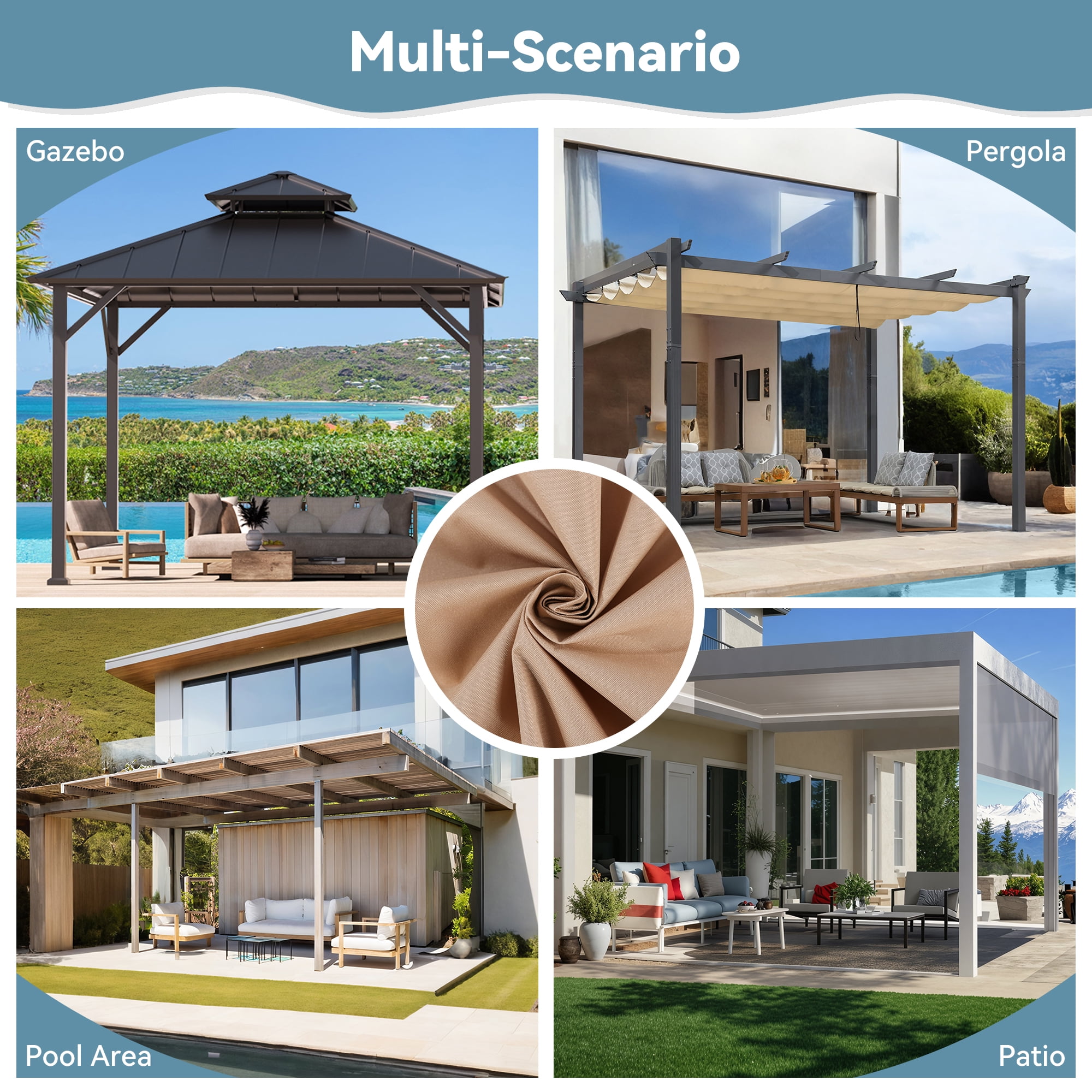 Covered Outdoor Universal 12'x16' Gazebo Curtain Replacement - 4-Panel Zippered Grey Sidewalls