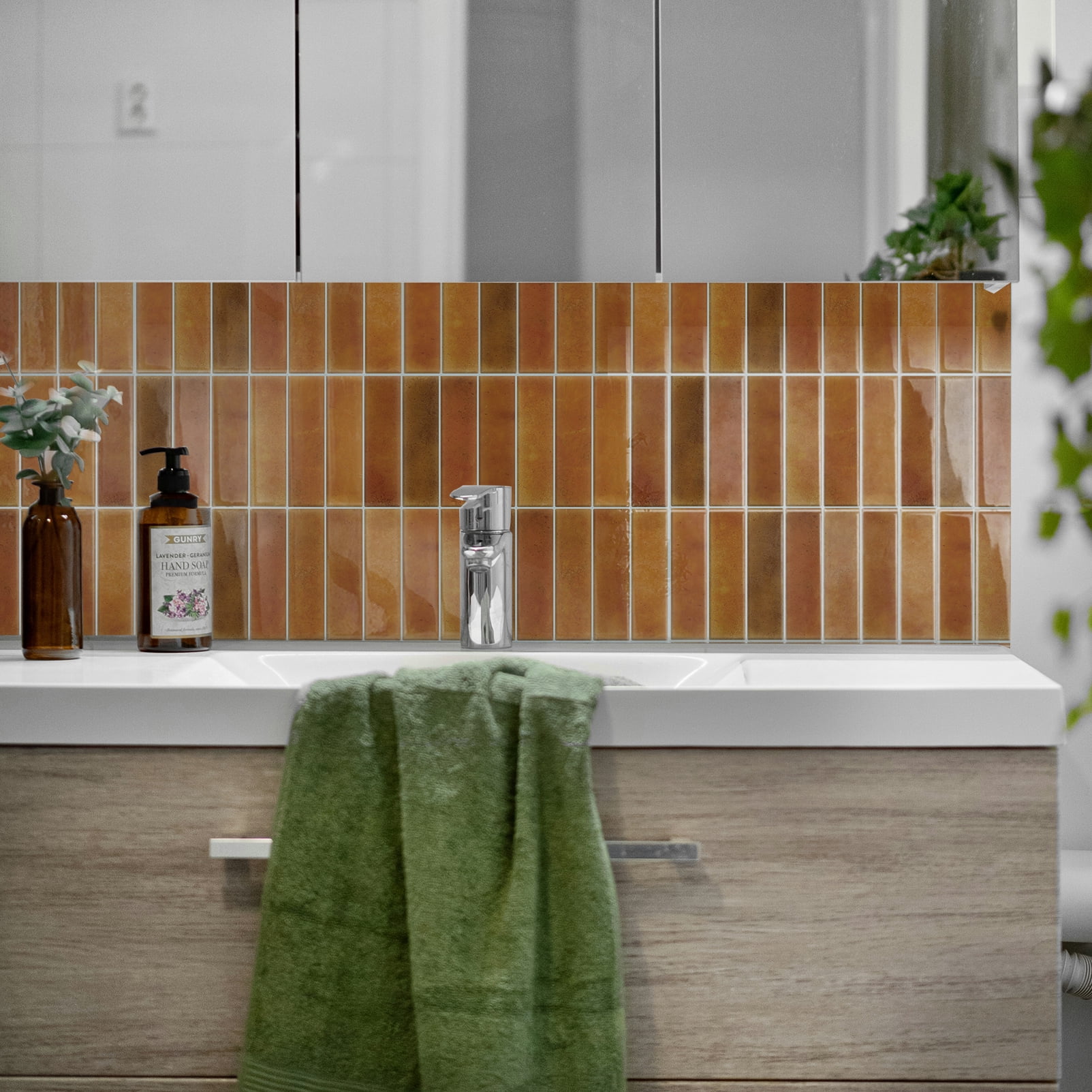 DEWOO 10 Sheet Peel and Stick Backsplash Tile,3D Self Adhesive Wall Tiles Stick on Backsplash for Kitchen,Bathroom,Camper (12"×12",Orange)