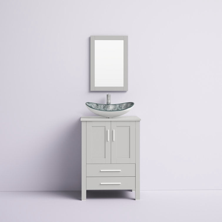 PULUOMIS 24'' Single Bathroom Vanity with Manufactured Wood Top with Mirror, Gray
