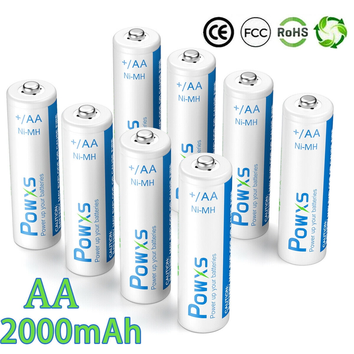 POWXS Rechargeable AA Batteries (8 Pack), 2300mAh NiMH Double A