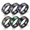 thumbnail image 2 of Anillos de acero inoxidable negros de 8mm para hombre, incrustaciones de concha de abulón azul púrpura, joyería para nudillos, banda de boda, accesorio para parejas, 2 of 2