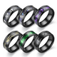 thumbnail image 2 of Anillos de acero inoxidable negros de 8mm para hombre, incrustaciones de concha de abulón azul púrpura, joyería para nudillos, banda de boda, accesorio para parejas, 2 of 2