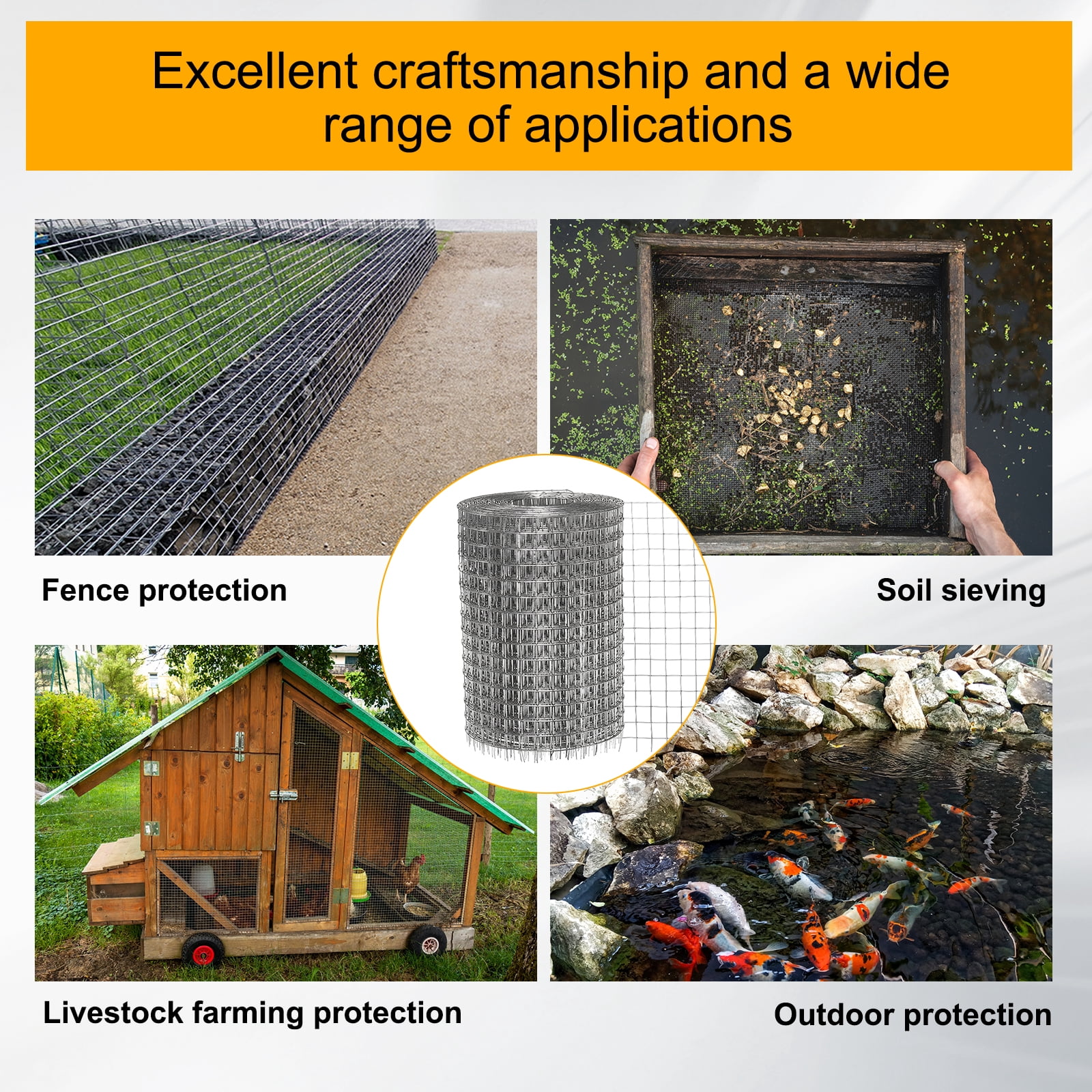 Uxcell Hardware Cloth 8" x 25' 19GA Galvanized Steel Wire Mesh 1/2" Mesh Chicken Wire Fence Poultry Netting Rabbit Fence for Garden Flower Bed Snake Rat Protection Gutter Guard DIY Crafts