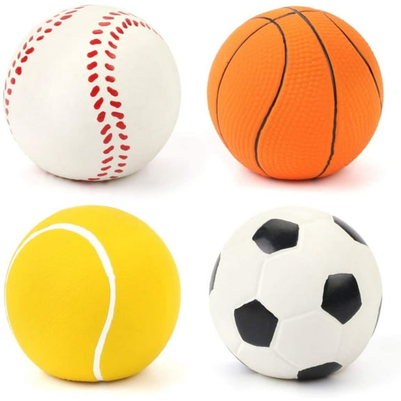 4Pcs Latex Rubber Dog Toy Balls with Squeaker for Puppy Small Pet Dogs, Soft Interactive Dog Toys