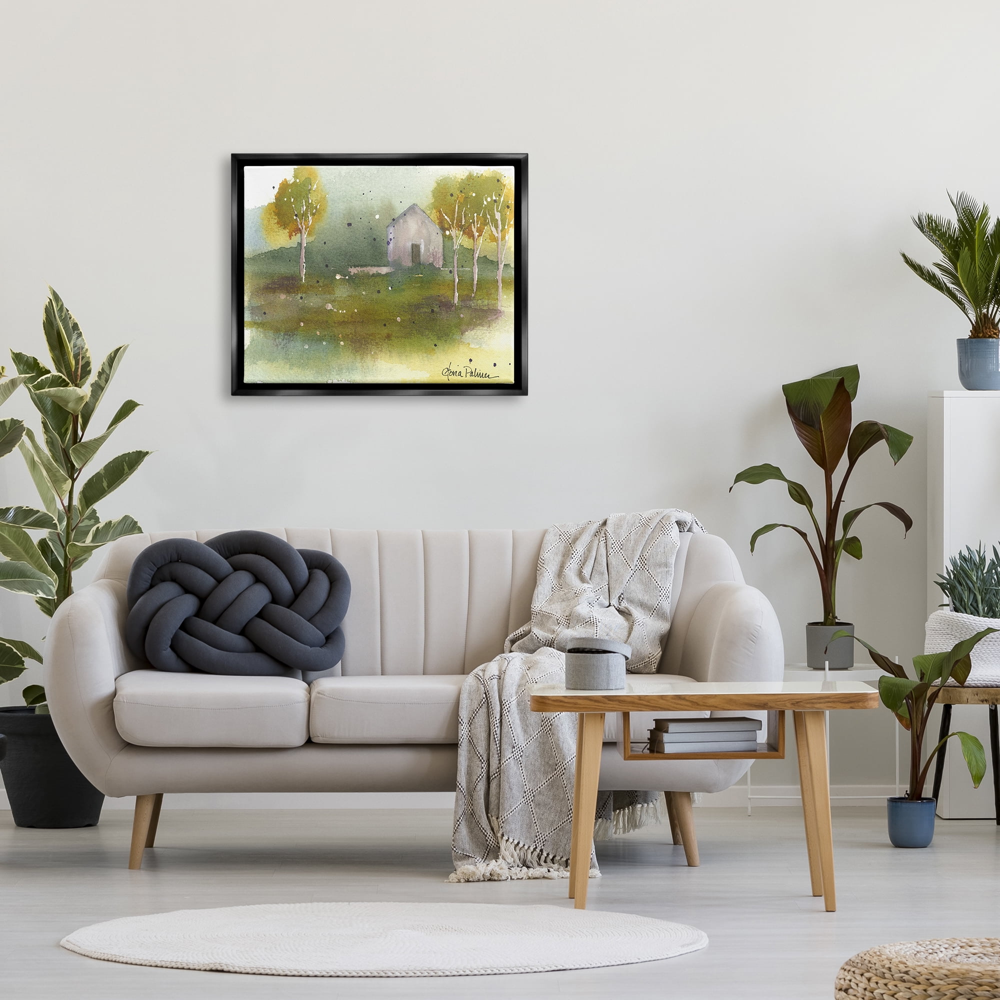 Stupell Industries Countryside Cottage Painting Landscape Painting Black Floater Framed Art Print Wall Art
