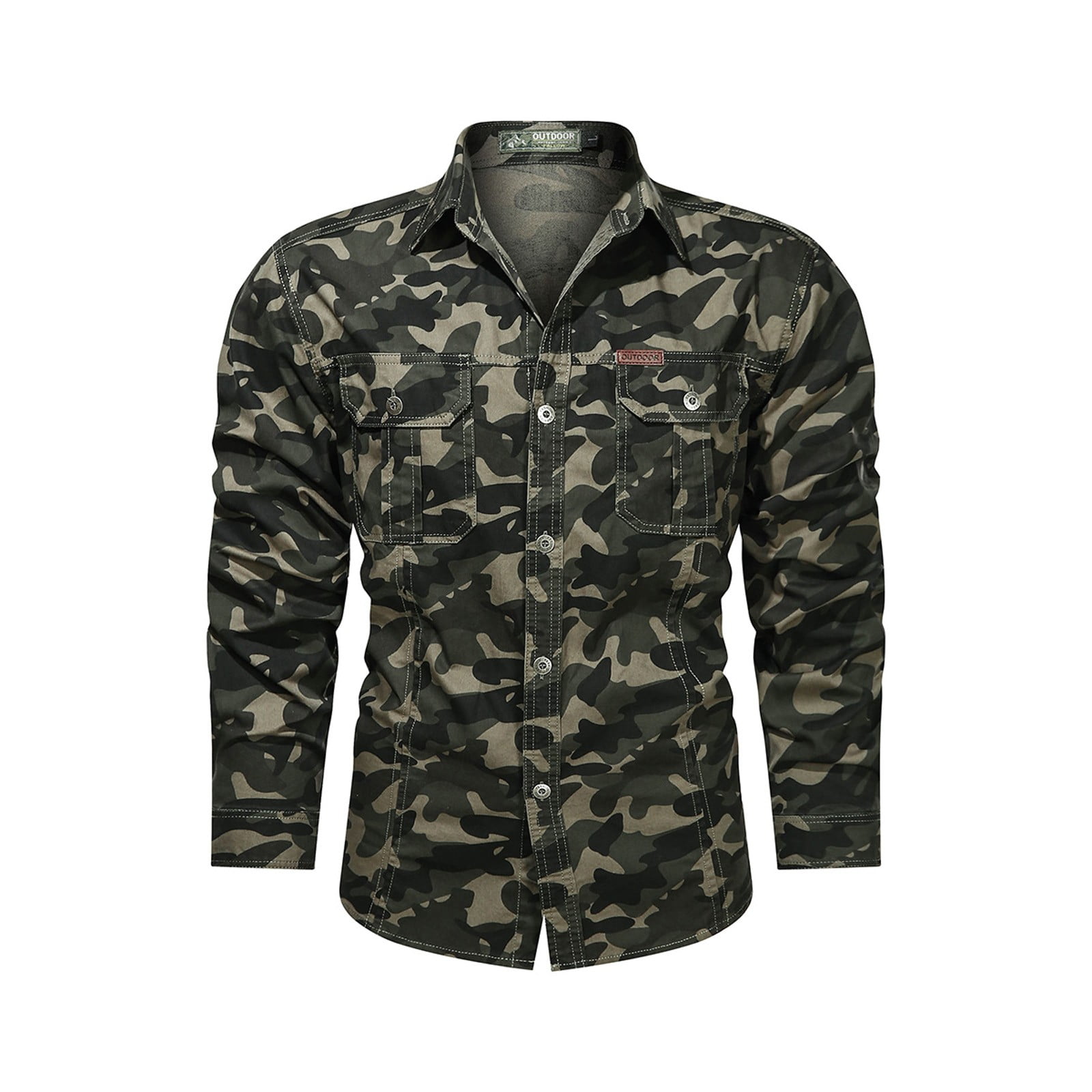 Verplicht gebied formaat Male Autumn Winter Cotton Single Breasted Double Pocket Long Sleeve Camo  Washed Military Shirt - Walmart.com